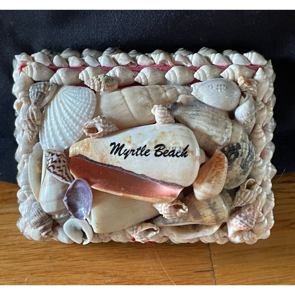 Vintage Myrtle Beach Shell Trinket Box Souvenir Jewelry Box Made in Philippines